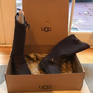 Ugg waterproof suede/leather dark brn tall boots